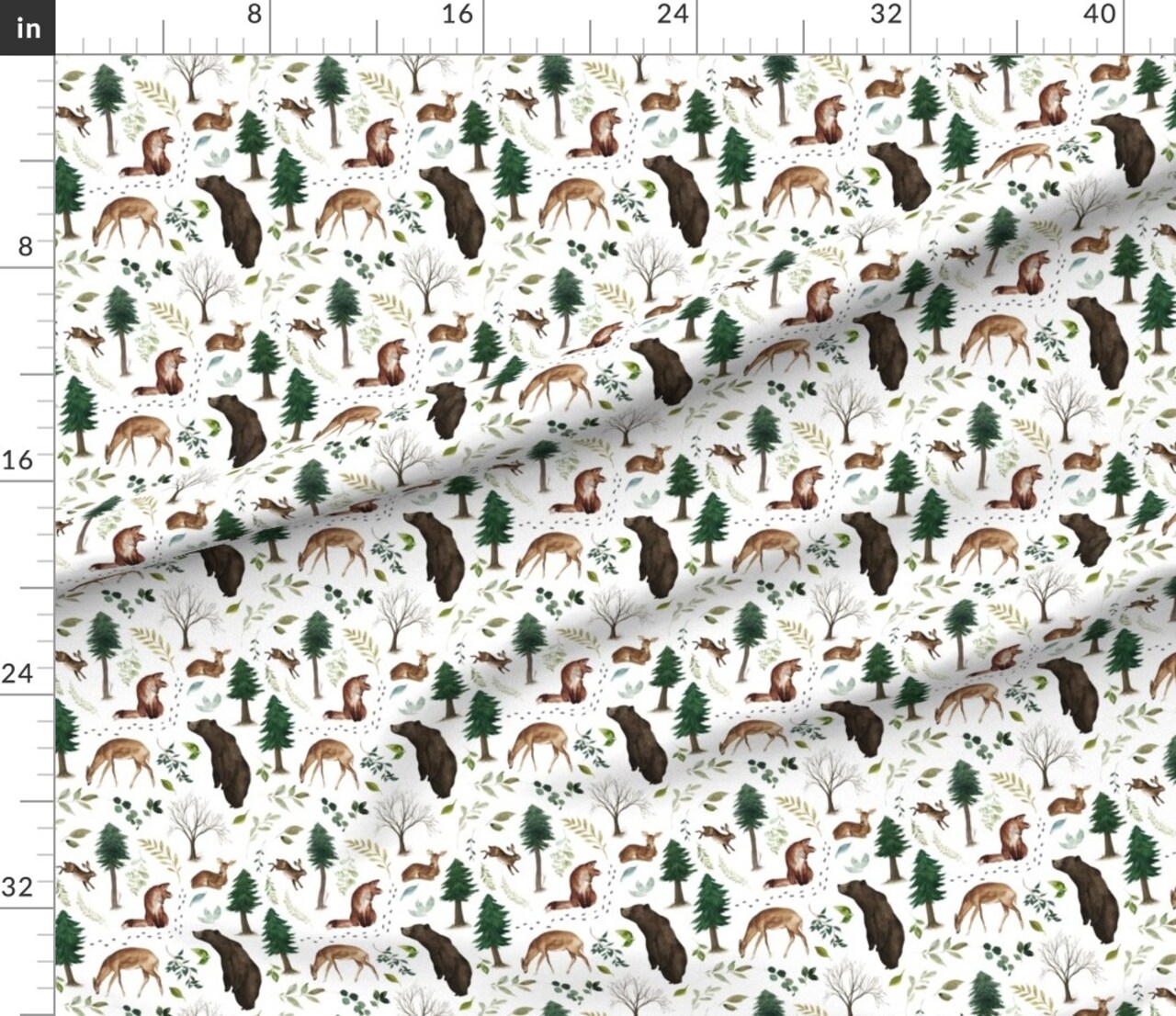 Woodland Animals Forest Deer Trees Bunny Bear Nursery Custom Printed Fabric by Spoonflower Various Fabrics by the Yard or Fat Quarter